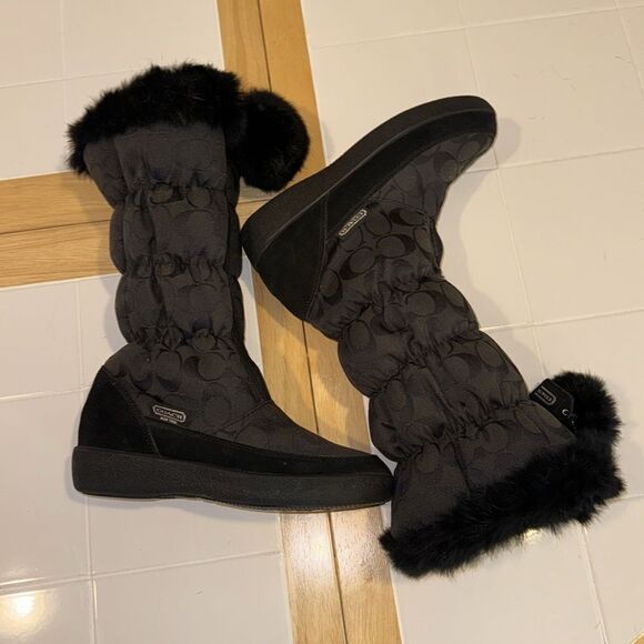 Coach Theona Jacquard Rabbit Fur Trim Zip Up Boots Size 5 1/2 B - Picture 11 of 16